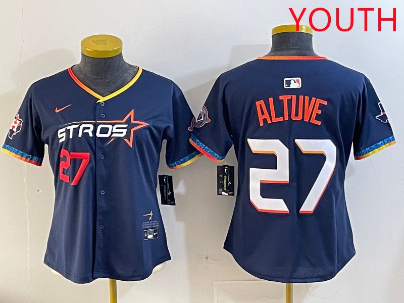 Youth Houston Astros #27 Altuve Drak Blue Fourth generation Joint Name 2025 Nike MLB Jersey style 2